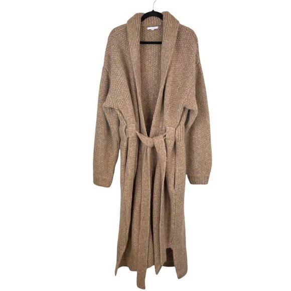 Lunya Chunky Knit Wool Open Belted Robe Deep Pockets Delicate Tan Size L/XL - Picture 2 of 12